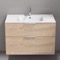 36 Inch Floating Bathroom Vanity, Brown Oak, Chrome Handles